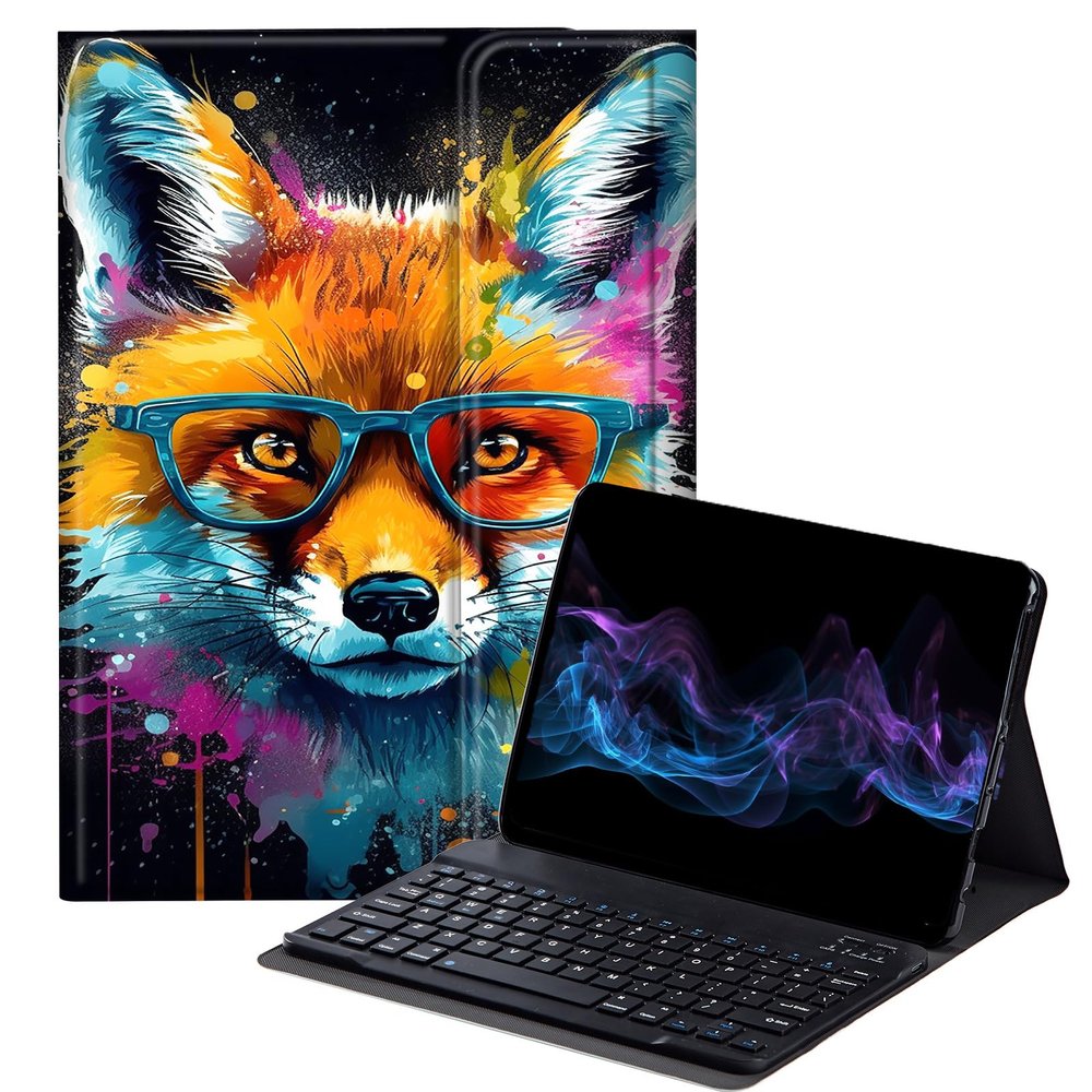 BFDHGQZC Fox Wearing Glasses Keyboard Case for Kindle Fire HD 10 and Fire HD 10 Plus Tablet 11th Generation 2021 Release,Slim Stand Protective Cover with Detachable Wireless Bluetooth Keyboard