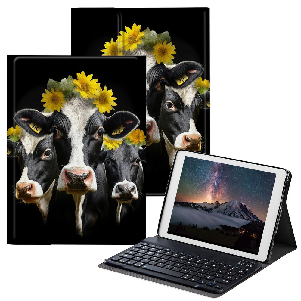 BPQOJB for Fire Max 11 Case for Fire Max 11 Tablet Case (13th Generation, 2023 Release) 11" with Detachable Wireless Keyboard & Adjustable Stand Protect Tablet Cover - Cow and Sunflower Flower
