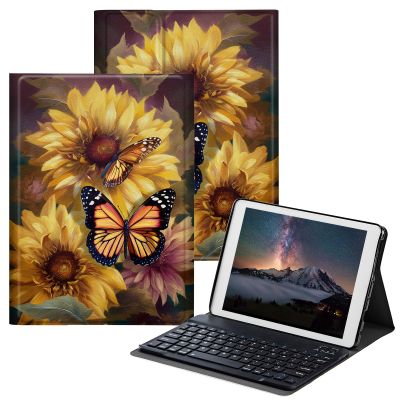 BPQOJB Case for All-New Fire HD 10 Tablet & Fire HD 10 Plus (11th Generation, 2021 Release) 10.1" with Detachable Wireless Keyboard & Adjustable Stand Protect Tablet Case - Butterflies and Sunflowers