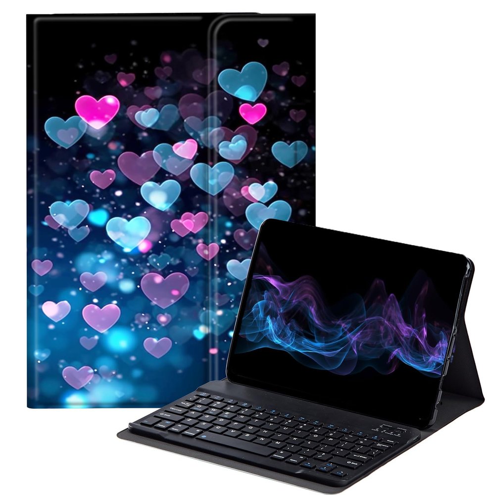 BFDHGQZC Colorful Heart Shape Keyboard Case for Kindle Fire HD 10 and Fire HD 10 Plus Tablet 11th Generation 2021 Release,Slim Stand Protective Cover with Detachable Wireless Bluetooth Keyboard