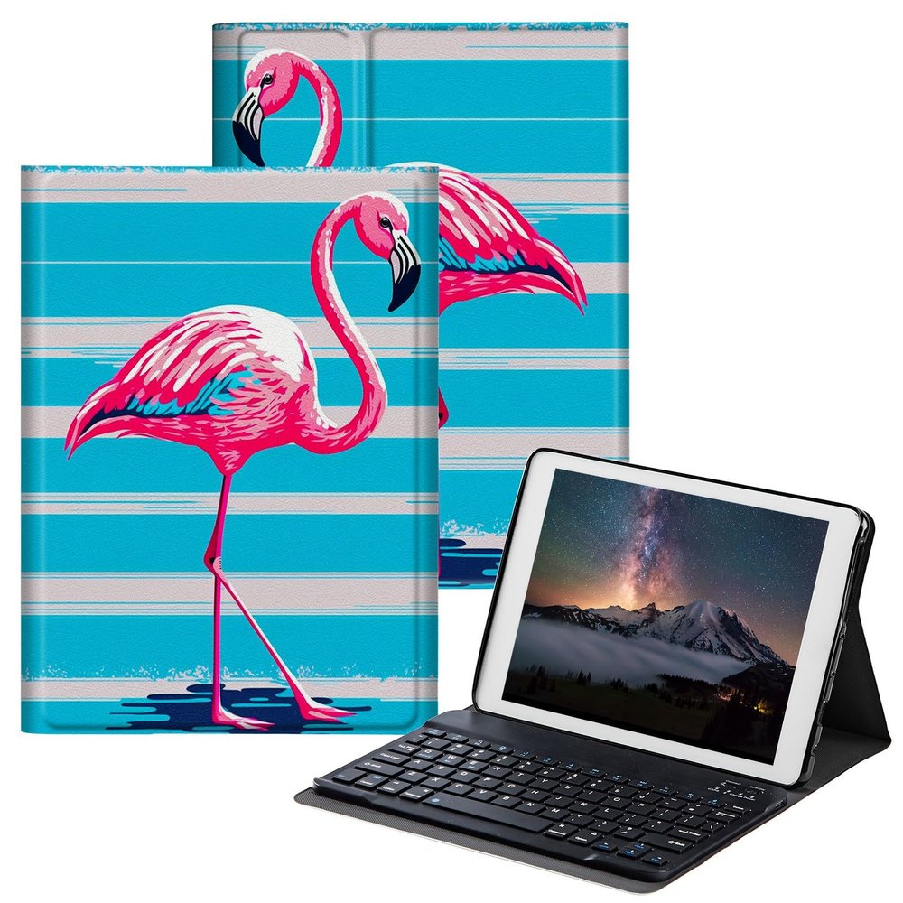 BPQOJB Case for All-New Fire HD 10 Tablet & Fire HD 10 Plus (11th Generation, 2021 Release) 10.1" with Detachable Wireless Keyboard & Adjustable Stand Protect Tablet Case - Cute Flamingo