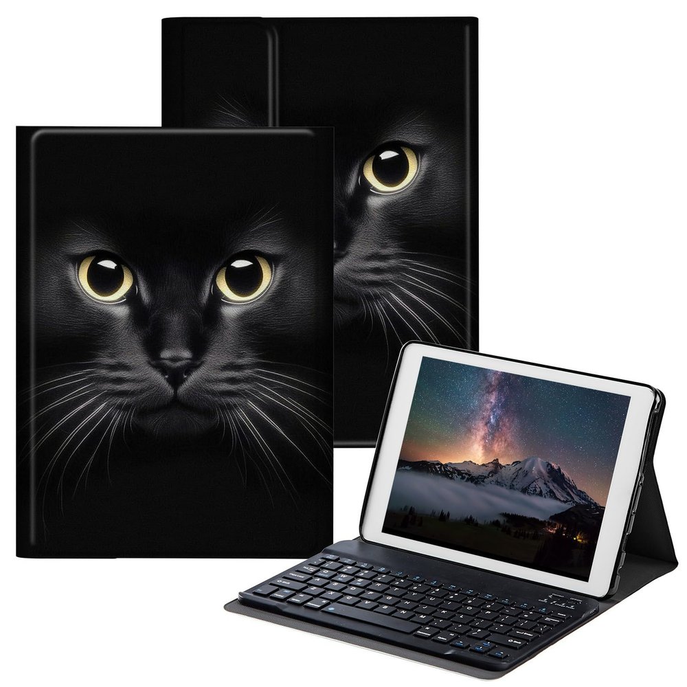 BPQOJB Case for All-New Fire HD 10 Tablet & Fire HD 10 Plus (11th Generation, 2021 Release) 10.1" with Detachable Wireless Keyboard & Adjustable Stand Protect Tablet Case - Black Cat