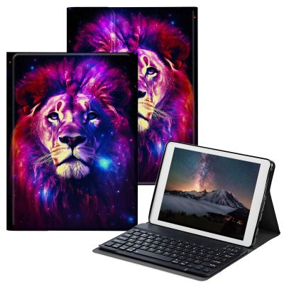 BPQOJB Case for All-New Fire HD 10 Tablet & Fire HD 10 Plus (11th Generation, 2021 Release) 10.1" with Detachable Wireless Keyboard & Adjustable Stand Protect Tablet Case - Cute Galaxy Lion