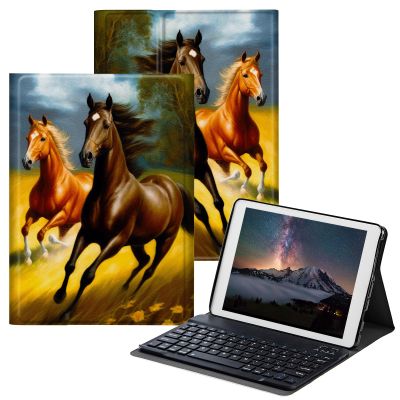 BPQOJB Case for All-New Fire HD 10 Tablet & Fire HD 10 Plus (11th Generation, 2021 Release) 10.1" with Detachable Wireless Keyboard & Adjustable Stand Protect Tablet Case - Horses