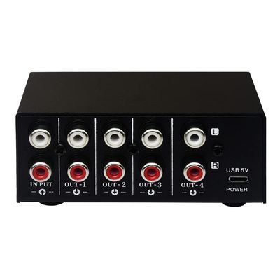 Hlsicnalm 1 in 4 Out Stereo Signal Source Splitter Audio Frequency Signal Distribute Device Non Consumption Output RCA Interface, Black, 500253868