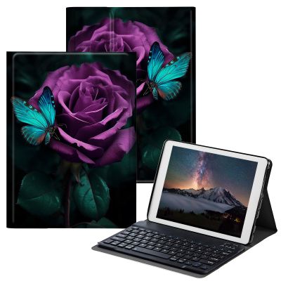 BPQOJB Case for All-New Fire HD 10 Tablet & Fire HD 10 Plus (11th Generation, 2021 Release) 10.1" with Detachable Wireless Keyboard & Adjustable Stand Protect Tablet Case - Green Butterfly and Rose