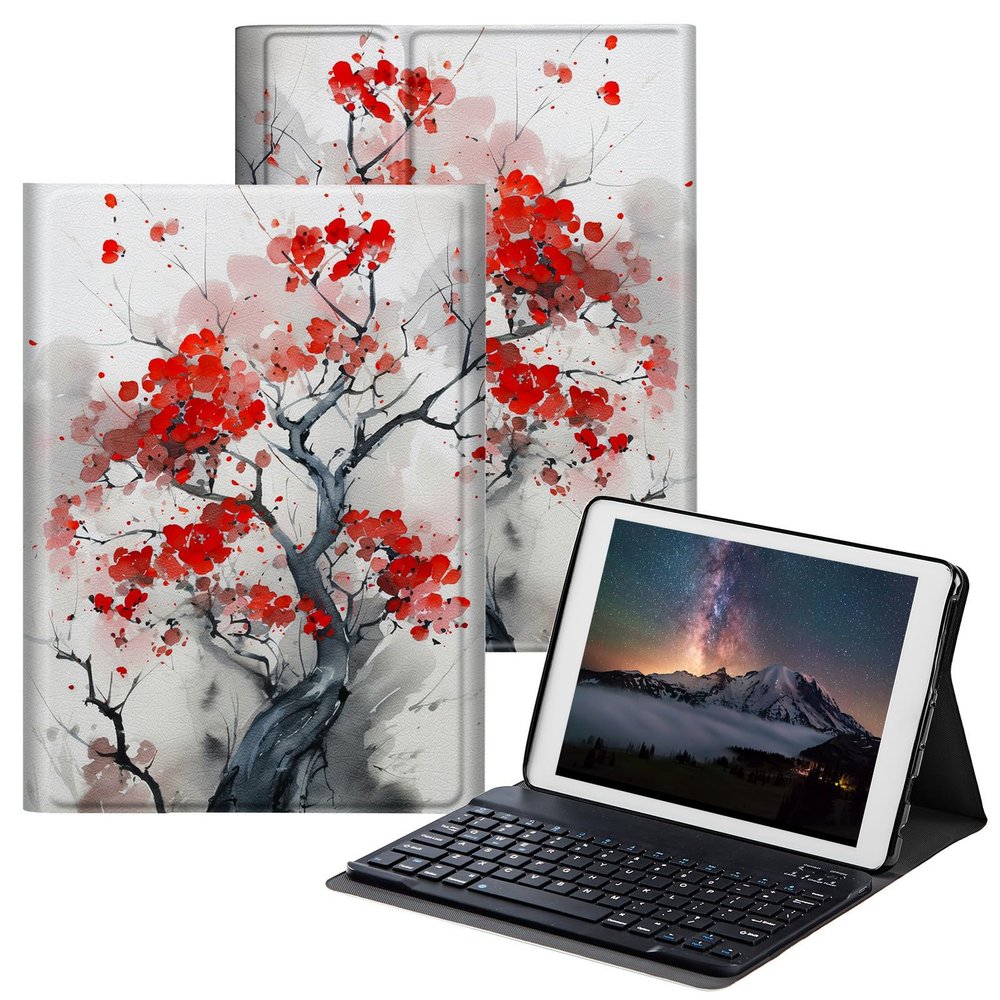 BPQOJB Case for All-New Fire HD 10 Tablet & Fire HD 10 Plus (11th Generation, 2021 Release) 10.1" with Detachable Wireless Keyboard & Adjustable Stand Protect Tablet Case - Ink Painting Tree
