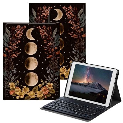 BPQOJB Case for All-New Fire HD 10 Tablet & Fire HD 10 Plus (11th Generation, 2021 Release) 10.1" with Detachable Wireless Keyboard & Adjustable Stand Protect Tablet Case - Moon Flowers