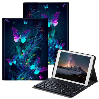 BPQOJB Case for All-New Fire HD 10 Tablet & Fire HD 10 Plus (11th Generation, 2021 Release) 10.1" with Detachable Wireless Keyboard & Adjustable Stand Protect Tablet Case - Blue Purple Butterfly