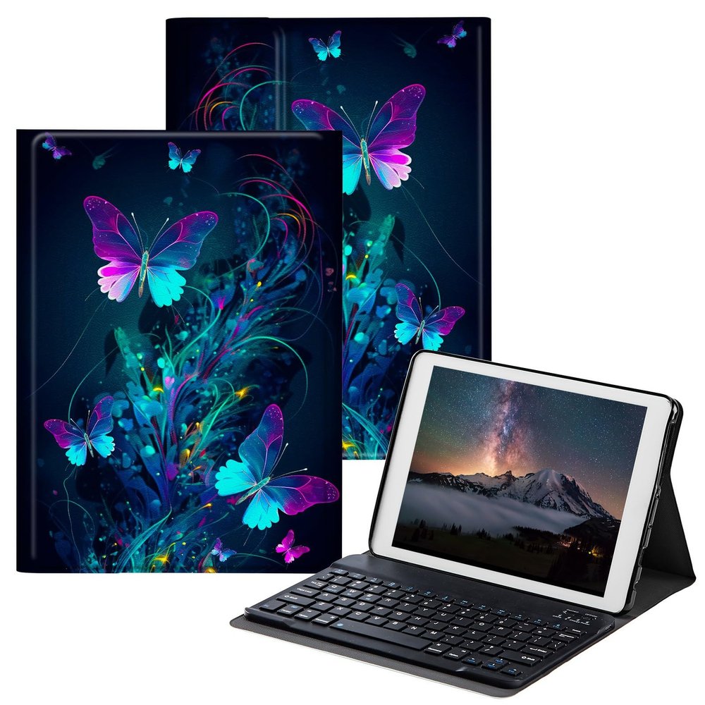 BPQOJB Case for All-New Fire HD 10 Tablet & Fire HD 10 Plus (11th Generation, 2021 Release) 10.1" with Detachable Wireless Keyboard & Adjustable Stand Protect Tablet Case - Blue Purple Butterfly