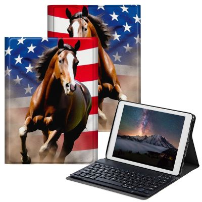 BPQOJB Case for All-New Fire HD 10 Tablet & Fire HD 10 Plus (11th Generation, 2021 Release) 10.1" with Detachable Wireless Keyboard & Adjustable Stand Protect Tablet Case - Running Horse American Flag