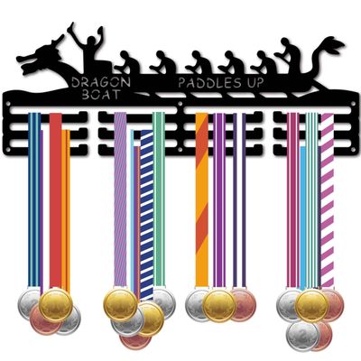 CREATCABIN Medal Holder Display Medal Hanger Medal Wall Mount Frame Metal Black Rack for Hanging 60 Medals Awards Running Football Soccer Swimming 15.7x5.9Inch-Dragon Boat Paddles Up