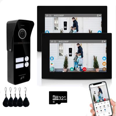 ANJIELO SMART Wired Apartment Video Intercom System 2 Units 7 Inch Touch Monitor WiFi Video 1080P Doorbell System, Video Door Phone Kit, Black, Supports Monitoring, Unlock, for Home Villa