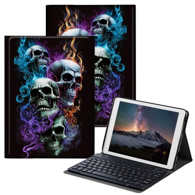 BPQOJB Case for All-New Fire HD 10 Tablet & Fire HD 10 Plus (11th Generation, 2021 Release) 10.1" with Detachable Wireless Keyboard & Adjustable Stand Protect Tablet Case - Fire Skulls