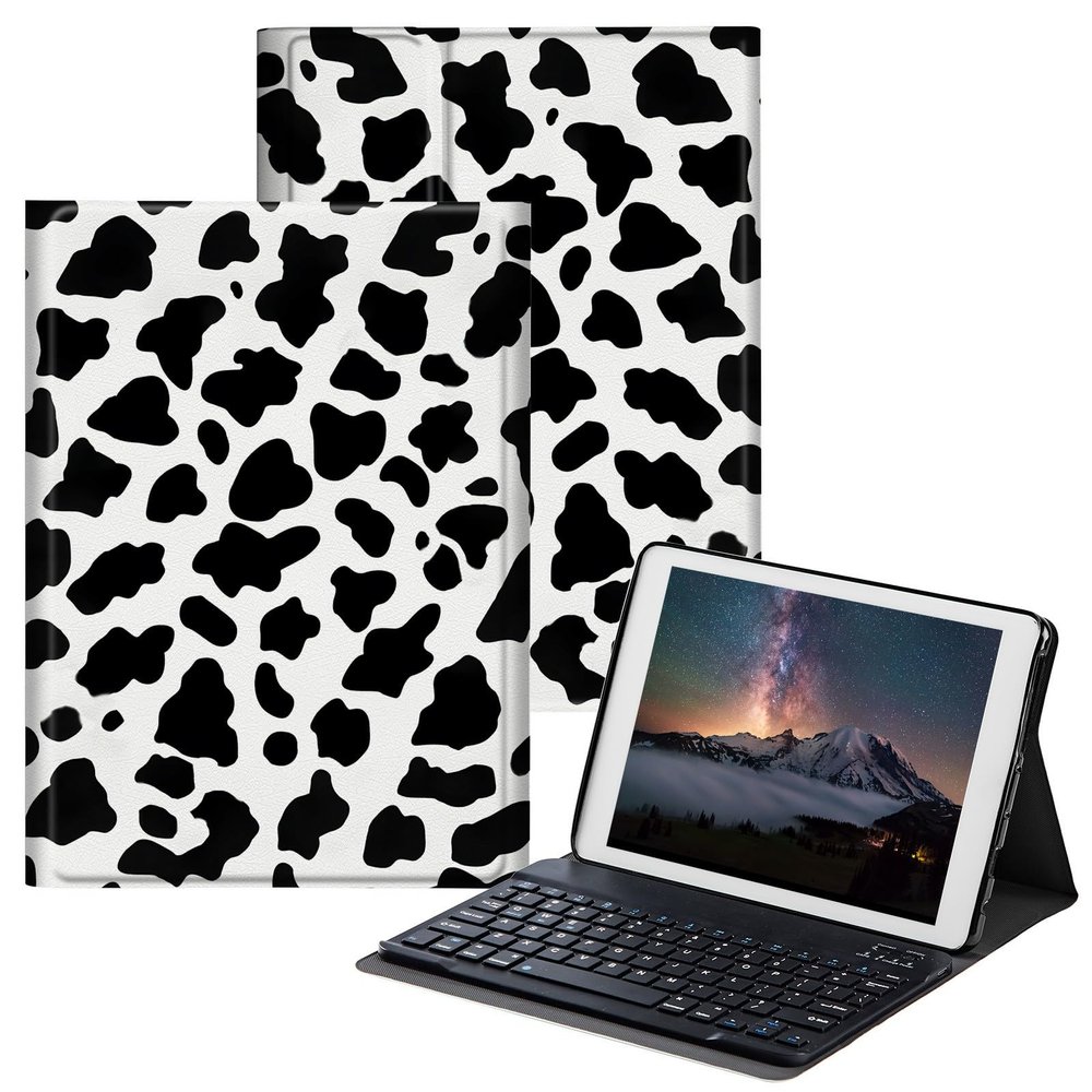 BPQOJB Case for All-New Fire HD 10 Tablet & Fire HD 10 Plus (11th Generation, 2021 Release) 10.1" with Detachable Wireless Keyboard & Adjustable Stand Protect Tablet Case - Cow Pattern