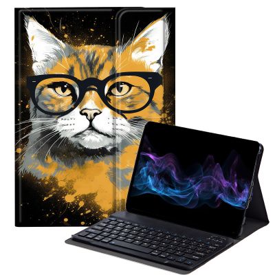 BFDHGQZC Cat with Glasses Keyboard Case for Amazon Fire Max 11 Tablet (13th Generation, 2023 Release),Slim Stand Protective Cover for Fire Max 11 2023