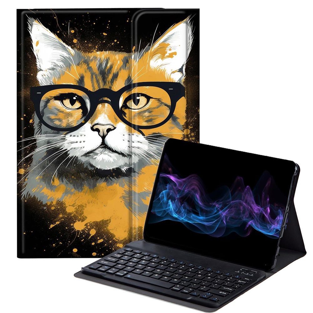 BFDHGQZC Cat with Glasses Keyboard Case for Amazon Fire Max 11 Tablet (13th Generation, 2023 Release),Slim Stand Protective Cover for Fire Max 11 2023