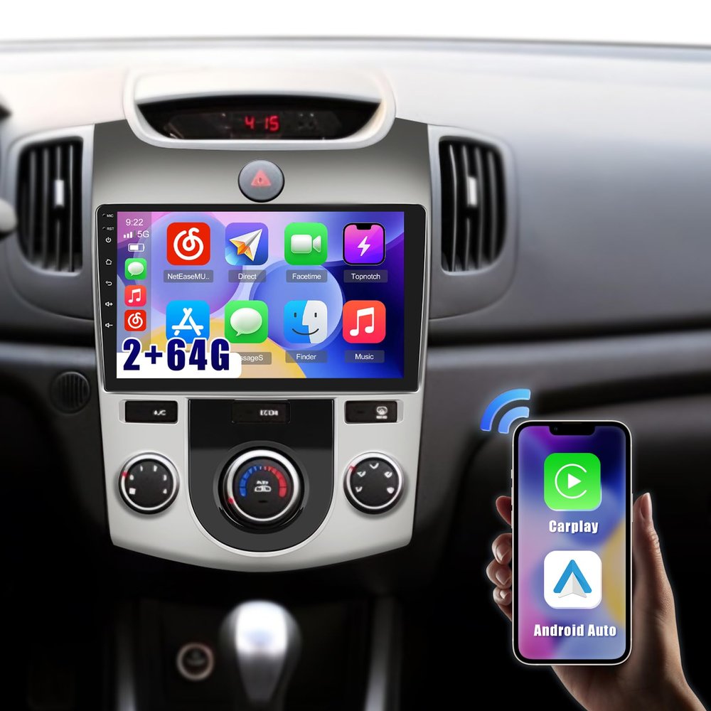 Roinvou [2G+64G] Car Radio for Kia Forte Cerato K3 (Manual A/C) 2008-2012 with Wireless Carplay/Android Auto, 9 Inch Touch Screen for Forte Radio Upgrade, Bluetooth, GPS Navi, WiFi, 28UI, DSP