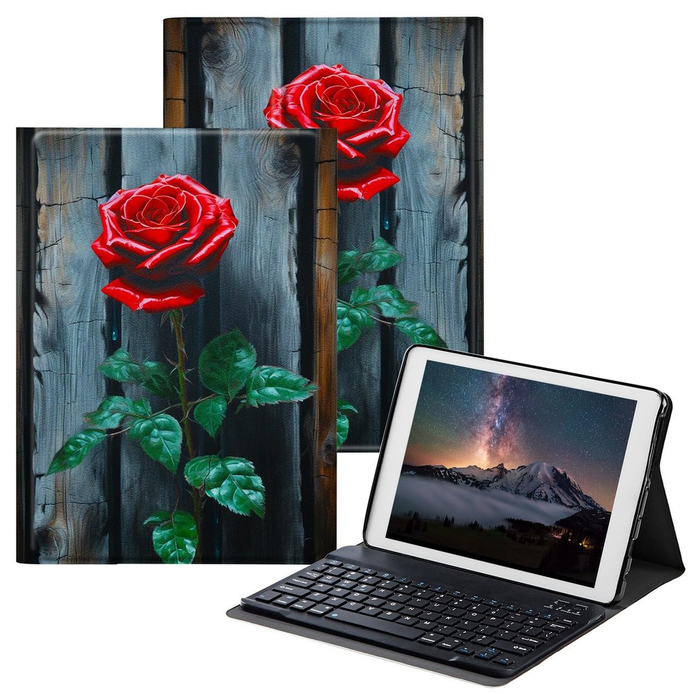 BPQOJB Case for All-New Fire HD 10 Tablet & Fire HD 10 Plus (11th Generation, 2021 Release) 10.1" with Detachable Wireless Keyboard & Adjustable Stand Protect Tablet Case - a Big Red Rose