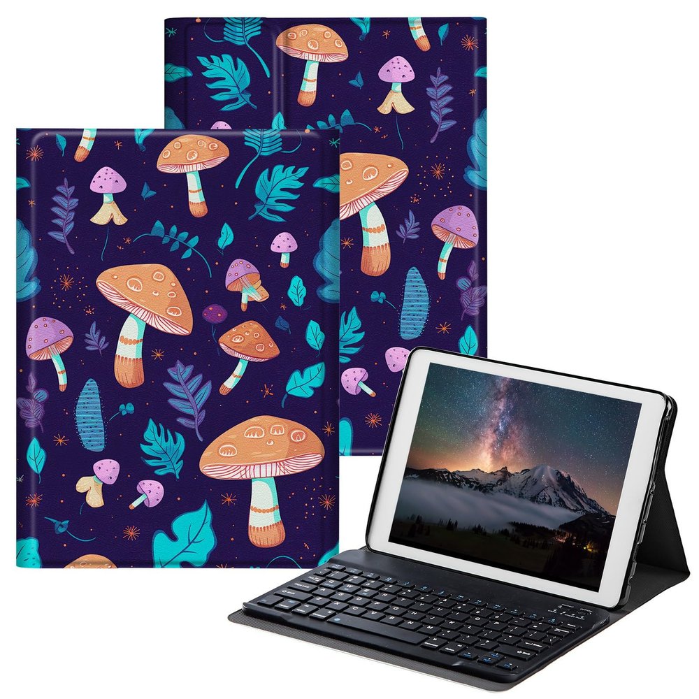 BPQOJB Case for All-New Fire HD 10 Tablet & Fire HD 10 Plus (11th Generation, 2021 Release) 10.1" with Detachable Wireless Keyboard & Adjustable Stand Protect Tablet Case - Leaf and Mushroom