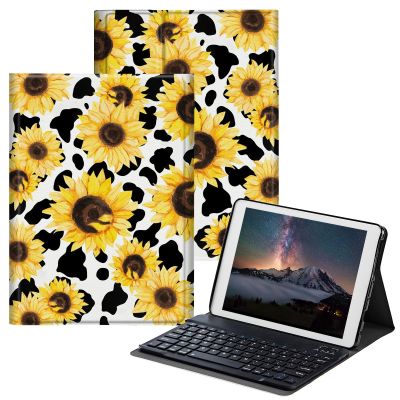BPQOJB Case for Fire HD 8 & Fire HD 8 Plus Tablet (12th/10th Generation,2022/2020 Release) 8" with Detachable Wireless Keyboard & Adjustable Stand Protect Tablet Case - Sunflower Cow Print