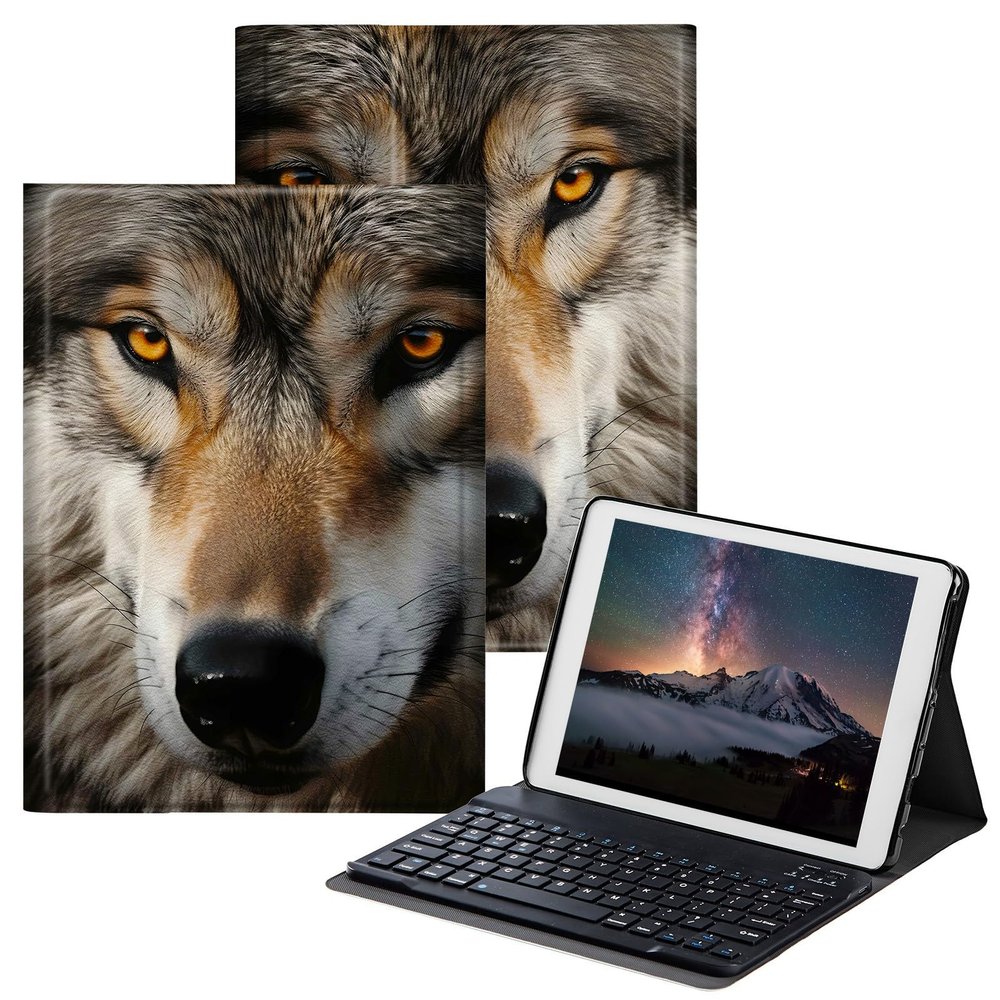 BPQOJB Case for Fire HD 8 & Fire HD 8 Plus Tablet (12th/10th Generation,2022/2020 Release) 8" with Detachable Wireless Keyboard & Adjustable Stand Protect Tablet Case - Wolf