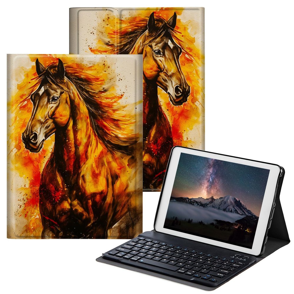 BPQOJB Case for Fire HD 8 & Fire HD 8 Plus Tablet (12th/10th Generation,2022/2020 Release) 8" with Detachable Wireless Keyboard & Adjustable Stand Protect Tablet Case - Red Horse