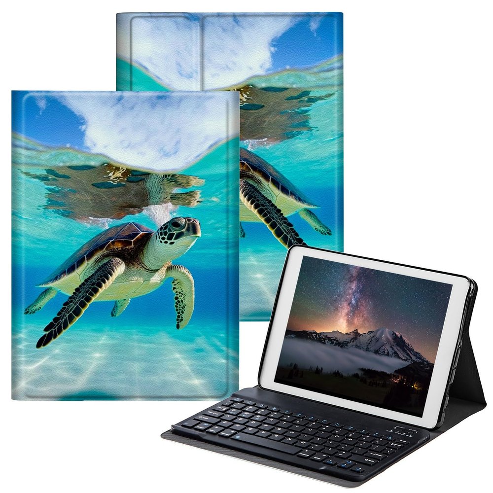 BPQOJB Case for All-New Fire HD 10 Tablet & Fire HD 10 Plus (11th Generation, 2021 Release) 10.1" with Detachable Wireless Keyboard & Adjustable Stand Protect Tablet Case - Turtle in Sea