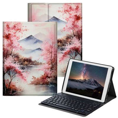 BPQOJB Case for Fire HD 8 & Fire HD 8 Plus Tablet (12th/10th Generation,2022/2020 Release) 8" with Detachable Wireless Keyboard & Adjustable Stand Protect Tablet Case - Mountain Cherry Blossom