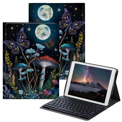 BPQOJB Case for Fire HD 8 & Fire HD 8 Plus Tablet (12th/10th Generation,2022/2020 Release) 8" with Detachable Wireless Keyboard & Adjustable Stand Protect Tablet Case - Mushroom Butterfly Moon