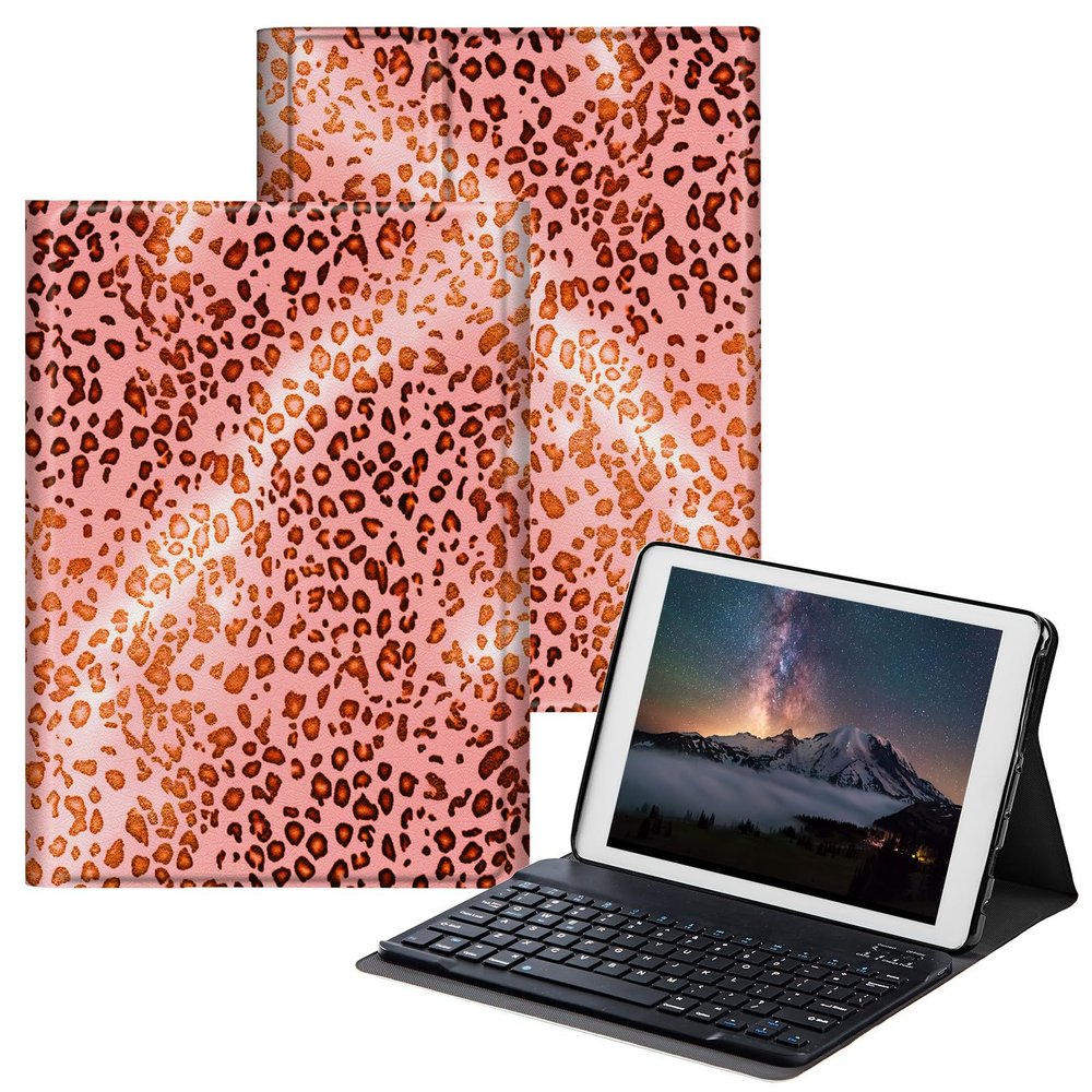BPQOJB Case for Fire HD 8 & Fire HD 8 Plus Tablet (12th/10th Generation,2022/2020 Release) 8" with Detachable Wireless Keyboard & Adjustable Stand Protect Tablet Case - Pink Leopard Prints