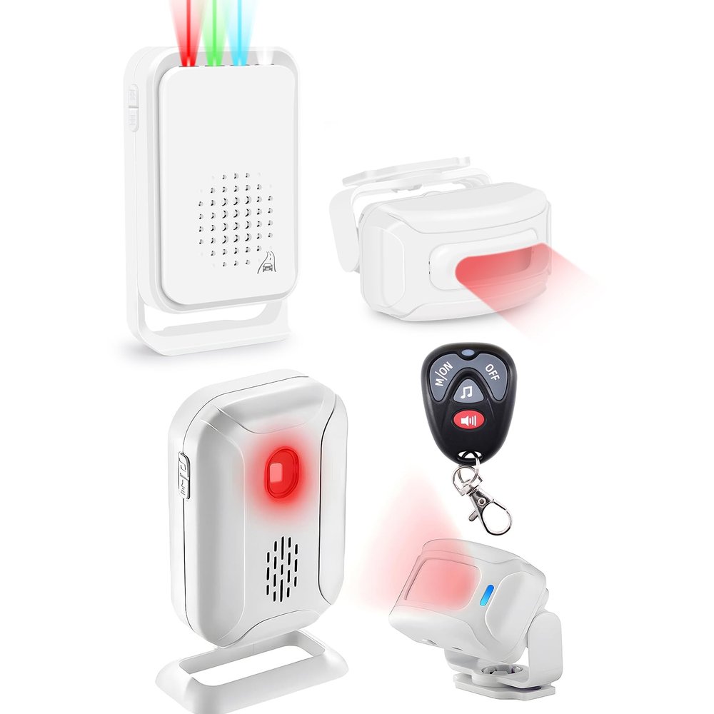 GREENCYCLE Wireless Door Open Welcome Chime, Motion Sensor Detect Alarm, Motion Sensor Door Chime, Operating Range 900ft, IP64 Waterproof Driveway Alarm Sensor, 2Receiver 2Motion Sensor 1Remote