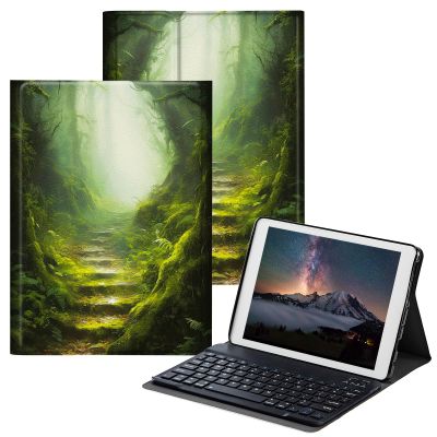 BPQOJB Case for Fire HD 8 & Fire HD 8 Plus Tablet (12th/10th Generation,2022/2020 Release) 8" with Detachable Wireless Keyboard & Adjustable Stand Protect Tablet Case - Beautiful Green Forest