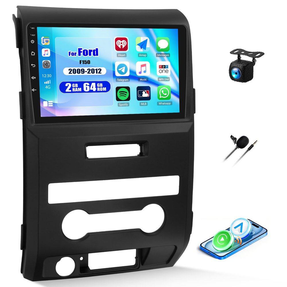 Camecho 2+64G Car Radio for Ford F150 F-150 2009 2010 2011 2012, Android 15 Car Stereo with Carplay Android Auto, 9" Touchscreen Bluetooth,GPS, WiFi, FM/RDS, Head Unit with Backup Camera & MIC