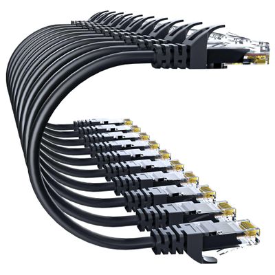 10Gsupxsel Cat 6 Ethernet Cable 5FT 10Pack, Cat6 Ethernet Patch Cable 10Gbps, High-Speed UTP Cat6 Network Cable Pure Copper, Cat 6 Cable for Home and Office Network, Black