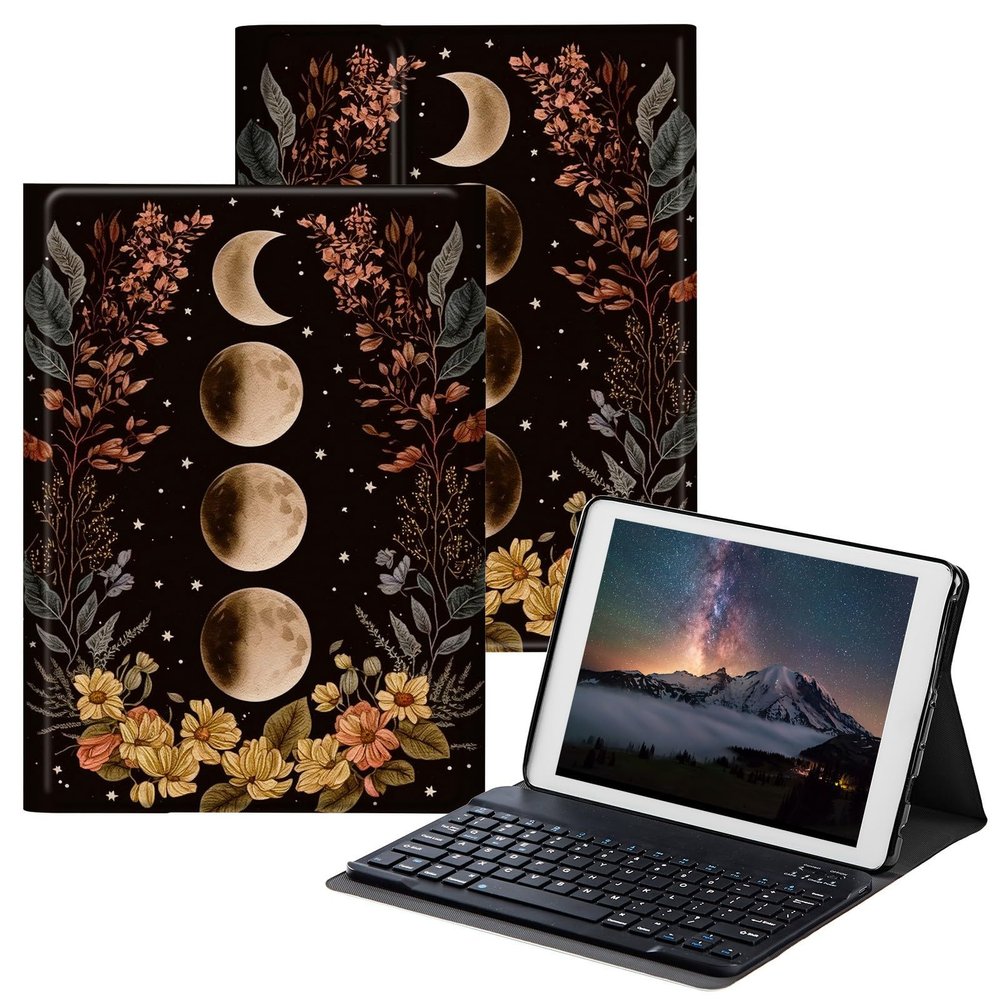 BPQOJB for Fire Max 11 Case for Fire Max 11 Tablet Case (13th Generation, 2023 Release) 11" with Detachable Wireless Keyboard & Adjustable Stand Protect Tablet Cover - Moon Flowers