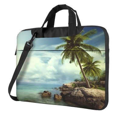 Palm Tree Rocky Shore Laptop Shoulder Bag Portable Laptop Bag Laptop Case Crossbody Briefcase w/Strap Handle
