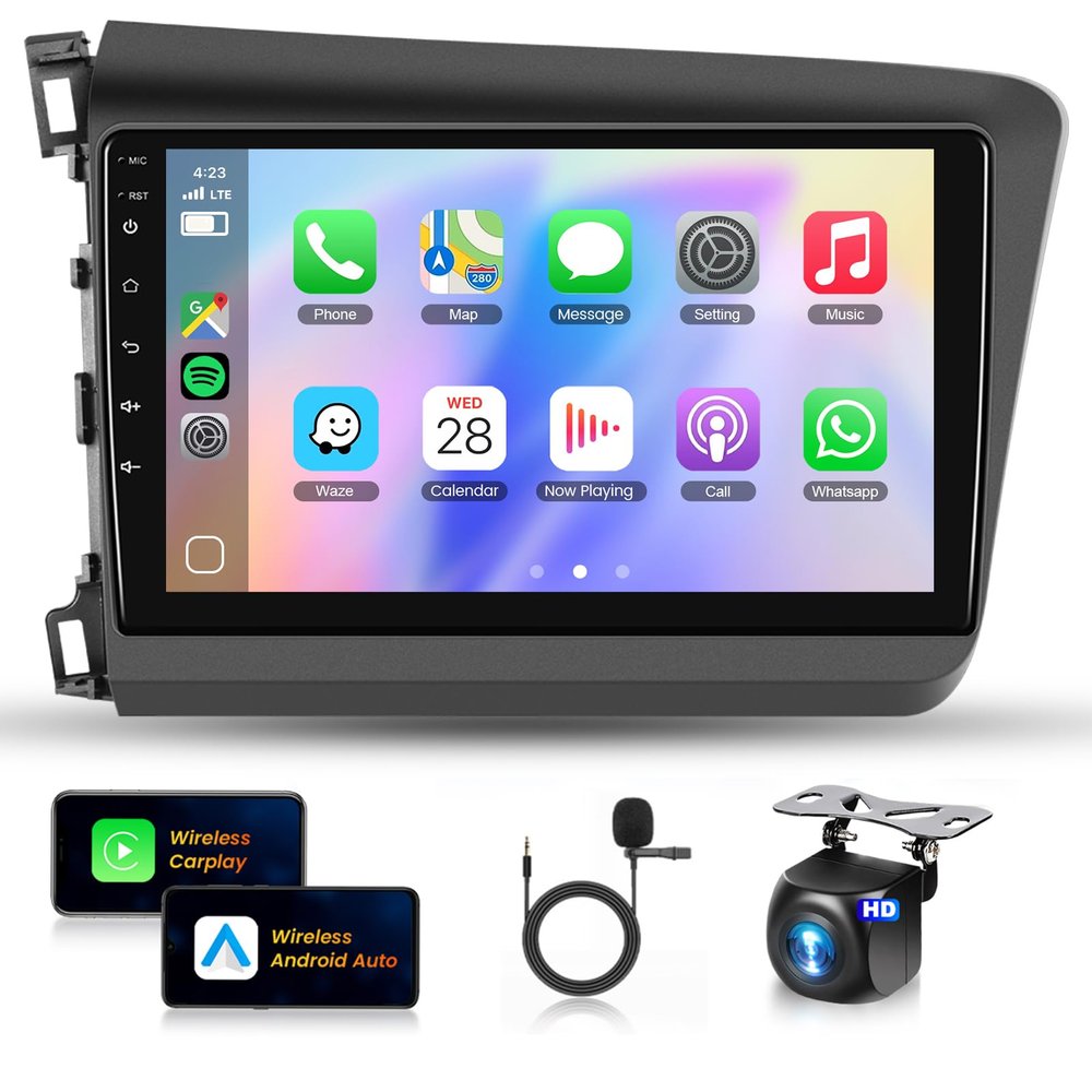 2+64G Car Stereo for Honda Civic 2012 2013 2014 2015 Wireless Carplay & Android Auto, 9 Inch Touch Screen Car Radio for Civic Bluetooth GPS Navigation DSP WiFi FM SWC for Honda Civic Radio