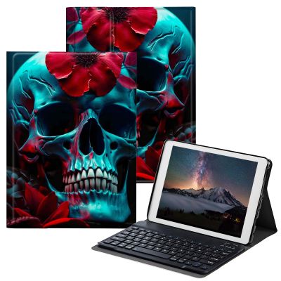BPQOJB for Fire Max 11 Case for Fire Max 11 Tablet Case (13th Generation, 2023 Release) 11" with Detachable Wireless Keyboard & Adjustable Stand Protect Tablet Cover - Red Flower Skull