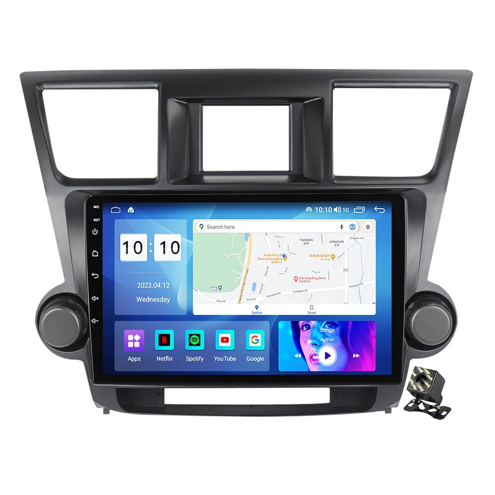10" Car Radio Navigation GPS for Toyota Highlander 2007-2013 Android 12 Car Stereo Multimedia Video Player with BT CarPlay/Android Auto WiFi 4G SWC FM/RDS+Backup Camera,M300s/4+32g