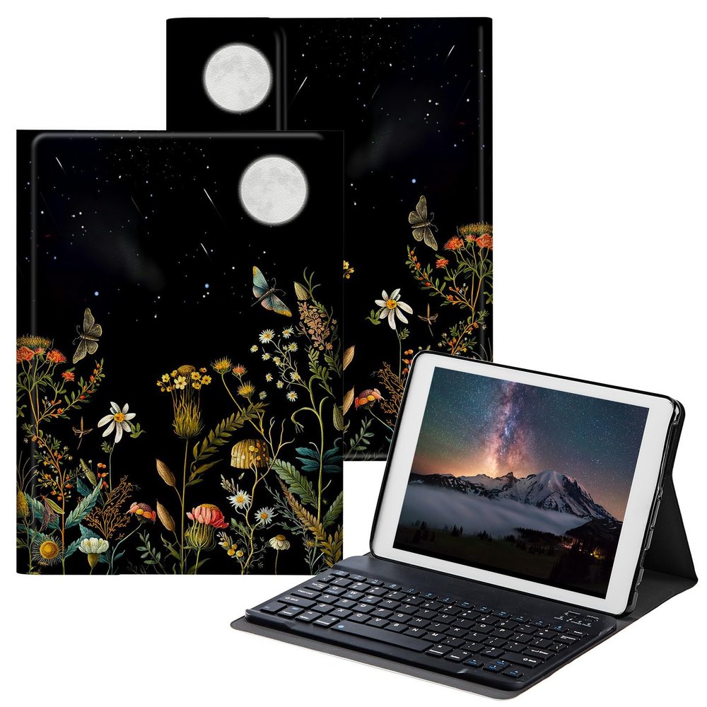 BPQOJB for Fire Max 11 Case for Fire Max 11 Tablet Case (13th Generation, 2023 Release) 11" with Detachable Wireless Keyboard & Adjustable Stand Protect Tablet Cover - Flowers and Plants Moon