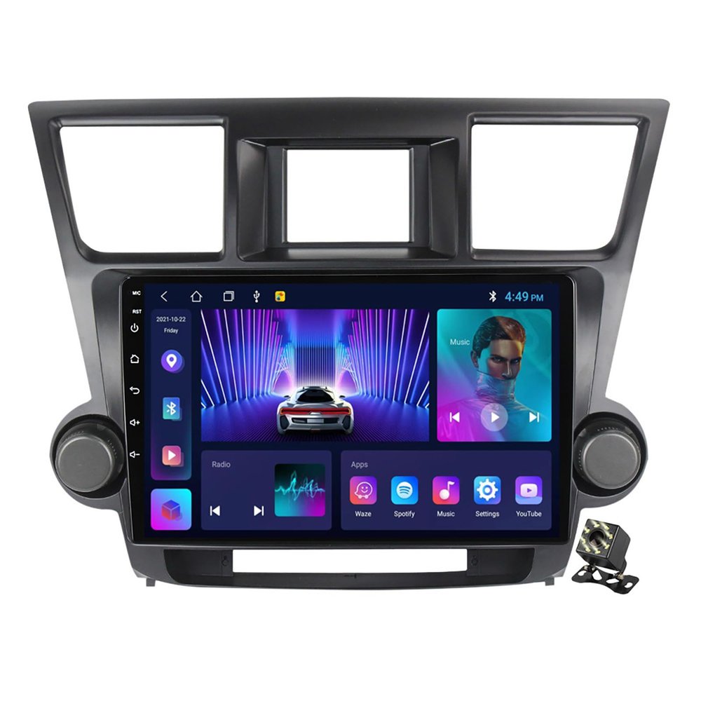 10" Car Radio Navigation GPS for Toyota Highlander 2007-2013 Android 12 Car Stereo Multimedia Video Player with BT CarPlay/Android Auto WiFi 4G SWC FM/RDS+Backup Camera,M150cp/2+32g