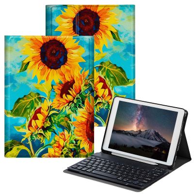 BPQOJB for iPad 9th Generation Case with Keyboard for iPad 8th/7th Generation Case 10.2 inch with Detachable Wireless Keyboard & Adjustable Stand Protect Tablet Cover - Sunflowers