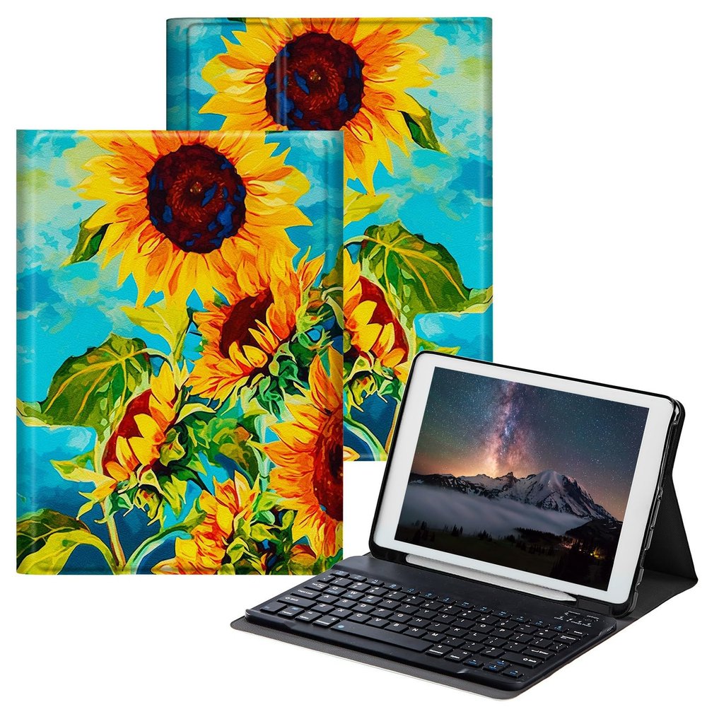 BPQOJB for iPad 9th Generation Case with Keyboard for iPad 8th/7th Generation Case 10.2 inch with Detachable Wireless Keyboard & Adjustable Stand Protect Tablet Cover - Sunflowers