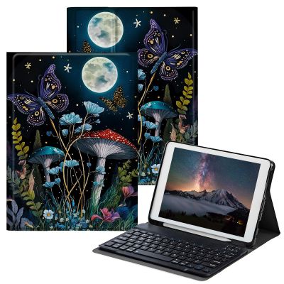 BPQOJB for iPad 9th Generation Case with Keyboard for iPad 8th/7th Generation Case 10.2 inch with Detachable Wireless Keyboard & Adjustable Stand Protect Tablet Cover - Mushroom Butterfly Moon