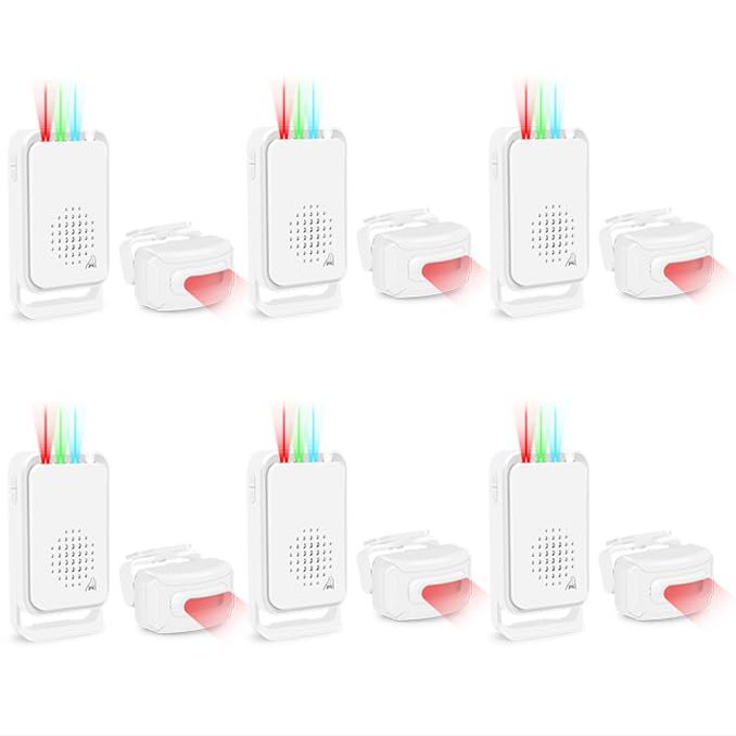 GreenCycle 6Pcs Driveway Alarms Wireless Outside Weatherproof, Motion Sensor Detector, Driveway Sensor Alert System IP64 Waterproof PIR Motion Sensor for Garage Home Office Mall Indoor Outdoor Uses