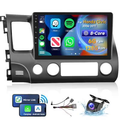 [8 CORE 6G+128G] for Honda Civic Car Stereo 2006-2011 with Wireless Carplay/Android Auto, 10.1 Inch Android 13 IPS Touch Screen Car Radio, Bluetooth, GPS Navi, WiFi, SWC, DSP + Backup Camera