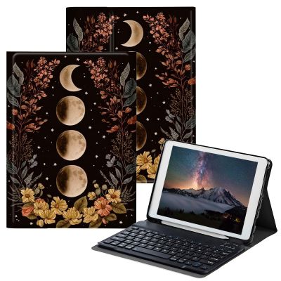 BPQOJB for iPad 10th Generation Case with Keyboard for iPad Case 10th Generation 10.9 inch 2022 with Detachable Wireless Keyboard & Adjustable Stand Protect Tablet Cover - Moon Flowers