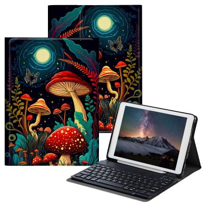 BPQOJB for iPad 9th Generation Case with Keyboard for iPad 8th/7th Generation Case 10.2 inch with Detachable Wireless Keyboard & Adjustable Stand Protect Tablet Cover - Mushroom Moon
