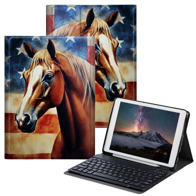 BPQOJB for iPad 9th Generation Case with Keyboard for iPad 8th/7th Generation Case 10.2 inch with Detachable Wireless Keyboard & Adjustable Stand Protect Tablet Cover - American Flag Horse